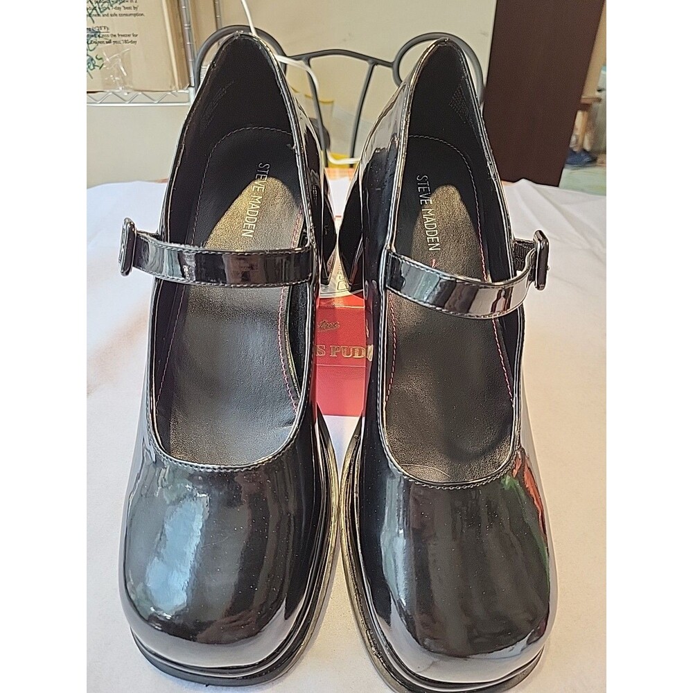 Steve Madden Women's 7 Mary Jane Platform Heels, Black Patent, NEW